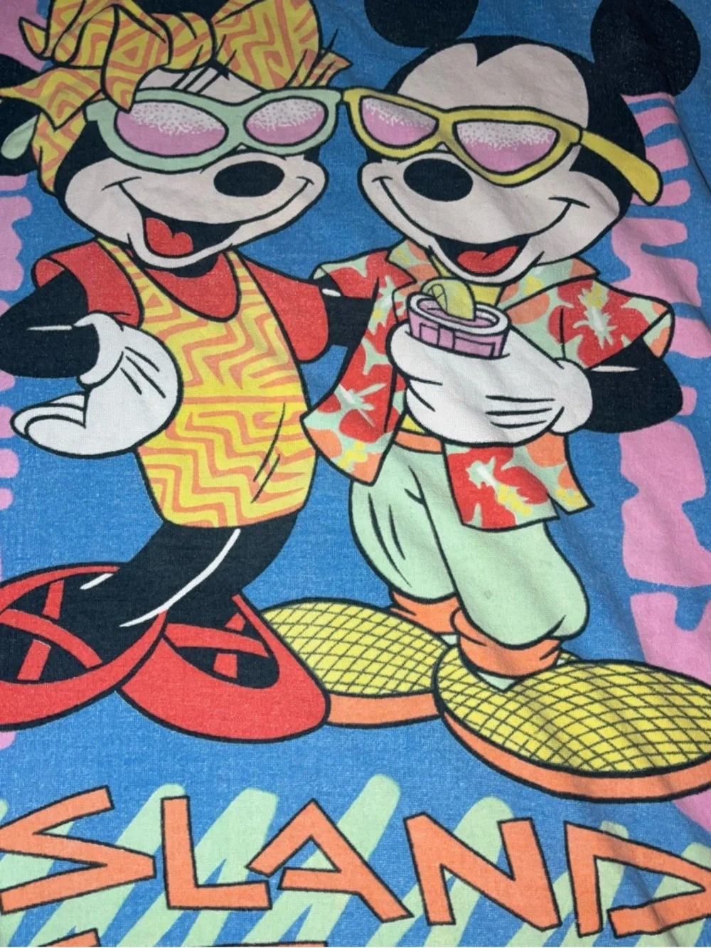 Disney Blue Pink Yellow Mickey Minnie Beach Towel Print